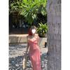 Summer new sweet red plaid suspender dress children's vacation wind fishtail dress