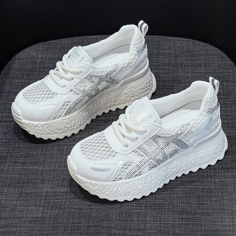 Small thick-soled little white shoes women's 2025 summer light luxury explosion shallow mouth breathable sports heightening casual dad shoes