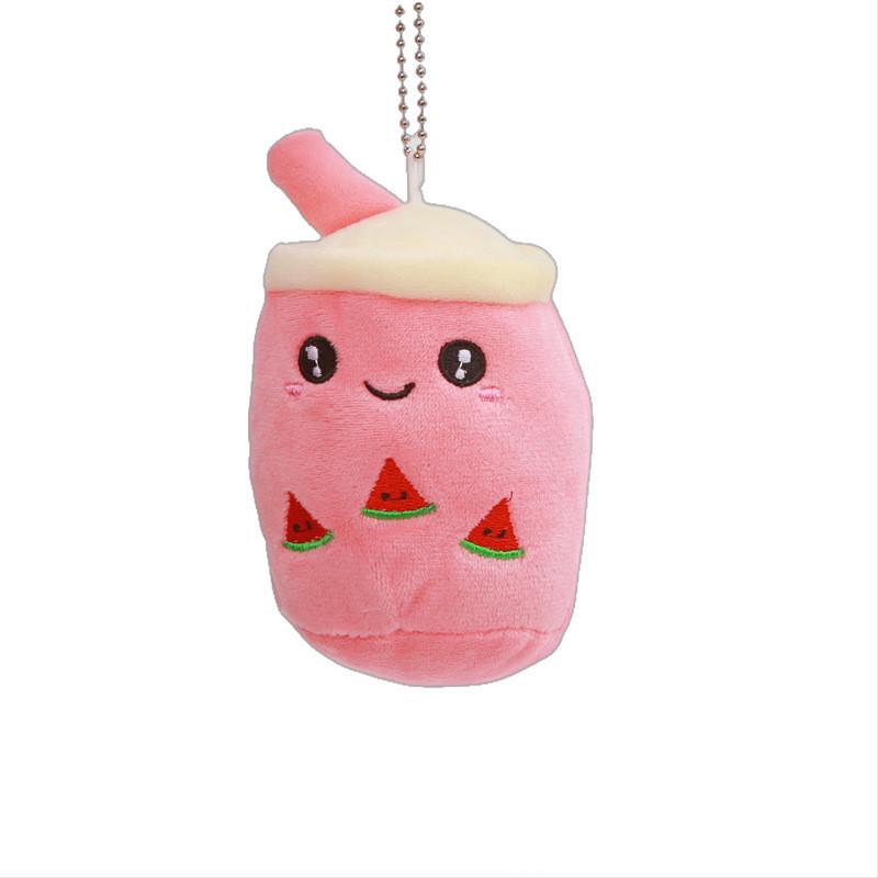 Cartoon Panda Cute Rabbit Fruit Milk Tea Cup Plush Toy Pendant Keychain Kids For