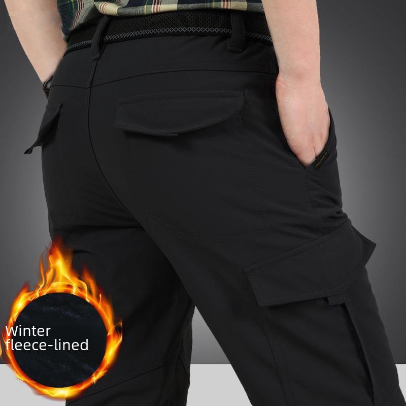 Men's Quick-Dry Outdoor Hiking Pants, Plus Velvet, Multi-Pocket, Loose Fit, Large Size, Autumn & Winter.