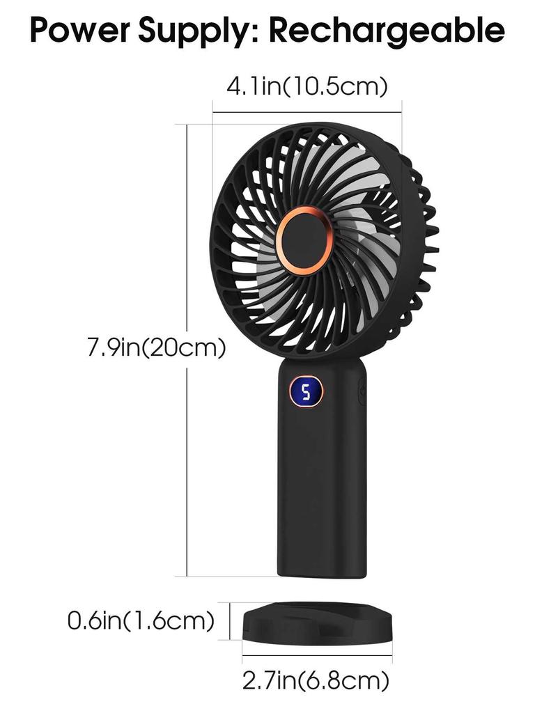 Portable Handheld Fan USB Rechargeable Mini Fan Digital Display 5-Speed Adjustment Suitable For Travel Outdoor Office Home