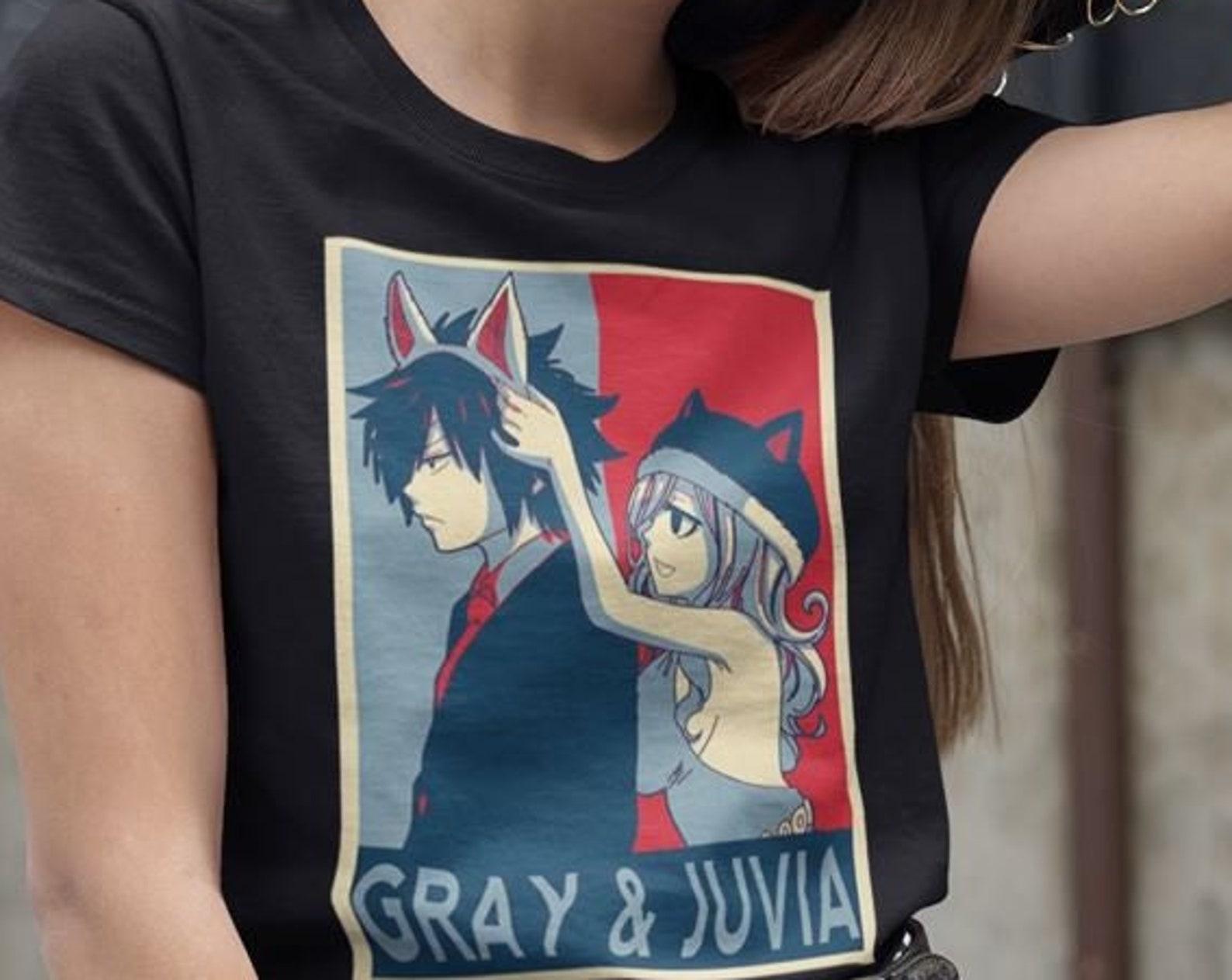 Fairy Tail Gray Fullbuster Juvia Lockser Anime Aesthetic Vaporwave Manga Otaku Unisex Heavy Cotton Tee S