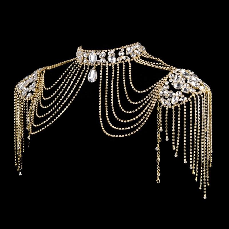 Crystal Tassels Shoulder Body Chain Alloy Fashion Accessory Bridal and Bikini Back Jewelry Wedding Accessory for Bride