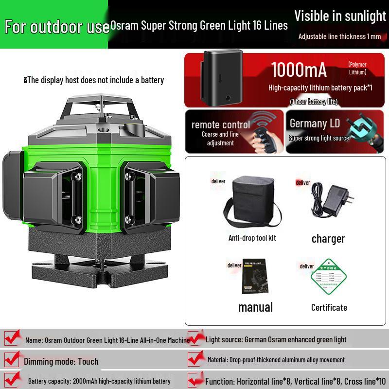 High-Precision Green Line Laser Level with Auto Adjustment for Outdoor Use