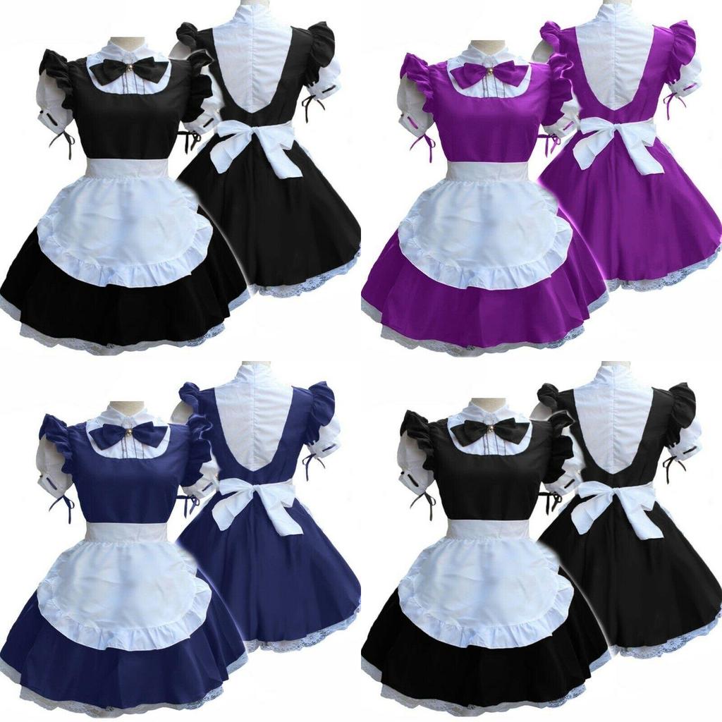 Vestito da cameriera rétro a maniche corte da donna con colletto da bambola carino ed estetica da principessa