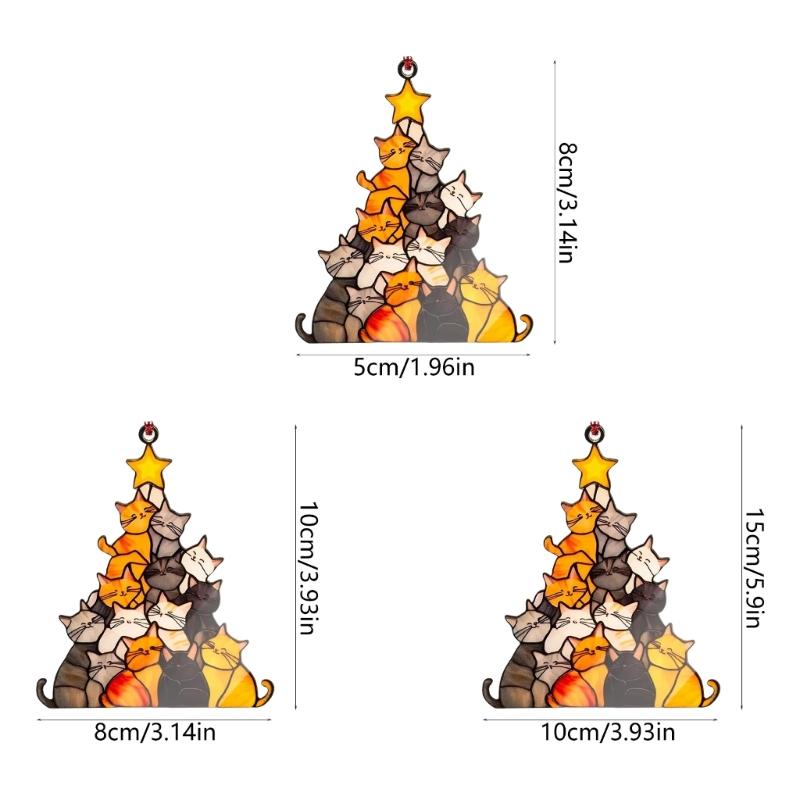 Cats Christmas Tree Suncatchers Glass Window Panel Stained Glass Window Hanging