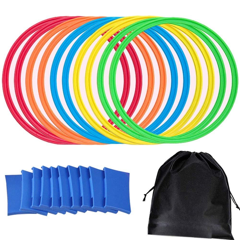 

YUGANG Rakucamp KenKenpa Ring 10-Piece Set Colorful Exercise Play Diameter 28cm 38cm 48cm Kids Motor Skills Improvement Includes Joints and Storage