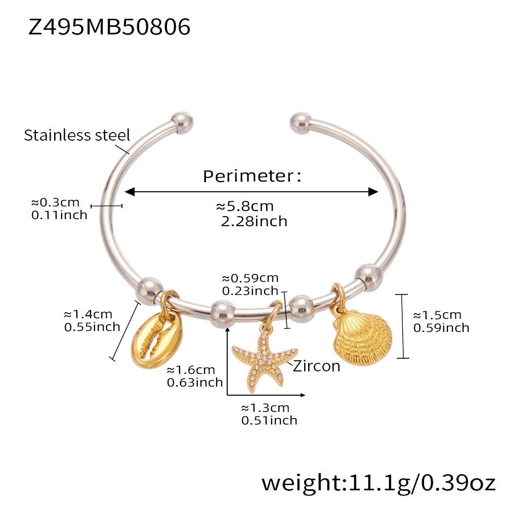 Qiong Yao Geometric Open Cuff & Enamel Heart Bracelet Set - Vacation Style