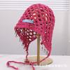 New ethnic style pearl fringed pendant hollow knitted wool hat women's summer outdoor sunshade sunscreen headgear