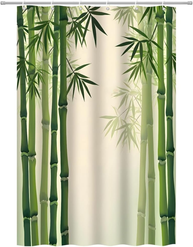 Бамбуковый Лес Шторка для Душа Японский Зеленый Растение Лист Лес Азиатский Дзен Спа Расслабляющий Сельский Дикая Природа Растение Весна Живописный Ванная 90x180CM