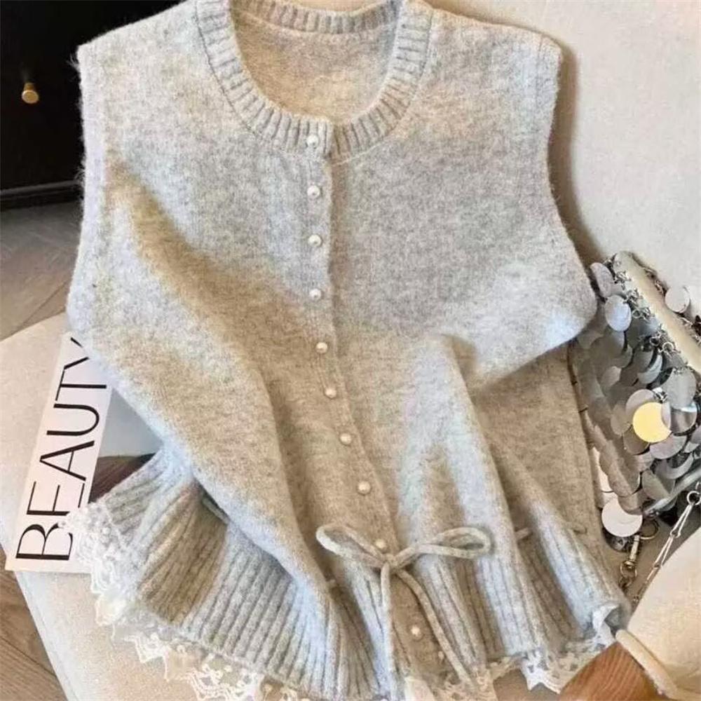 Spring Autumn Korean Sleeveless Sweater Vest Round Neck Cardigan Simple Knit Waistcoat Comfortable Women's Clothing Top