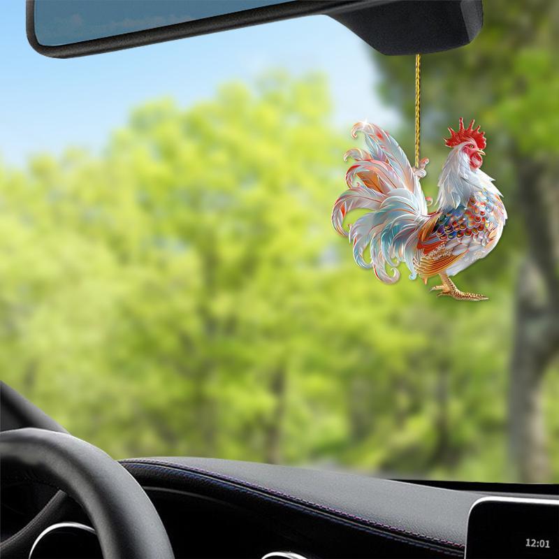 Acrylic Floral Farm Chicken Rooster Key Chain Keychain Bag Cartoon Jewelry For Women Girls Holder Car Charms