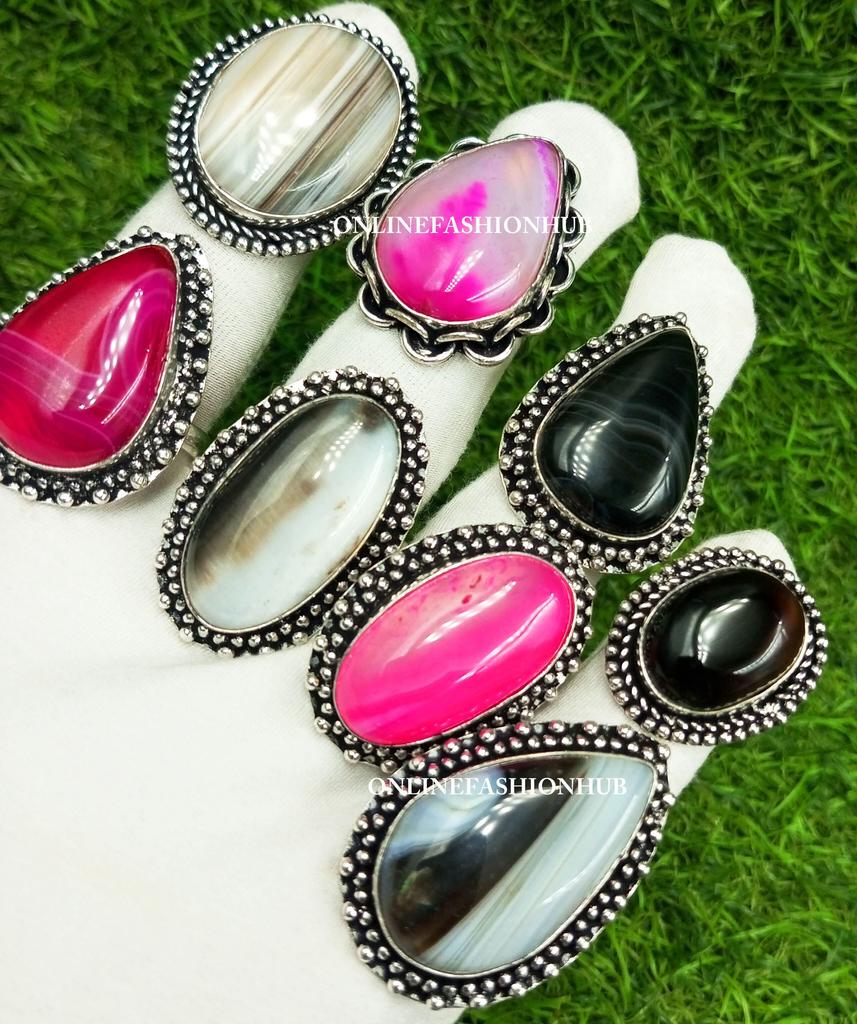 25Pcs Botswana Agate Gemstone Designer Handmade Rings Jewelry Wholesale Lot, Bulk Jewelry, Wholesale Rings, Christmas Gift, Wholesale JewelryMRO-L402