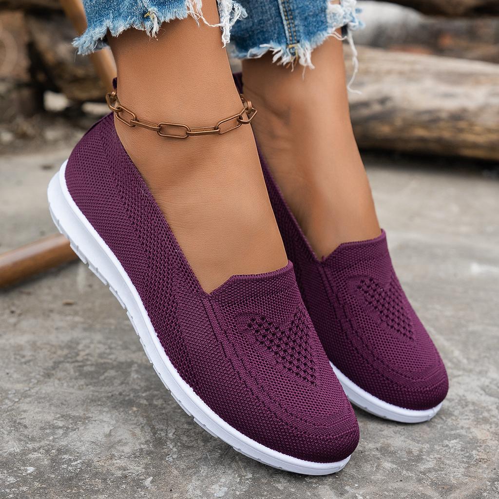 Large size casual single shoes spring and autumn new round head low heel mesh fly-woven sneakers
