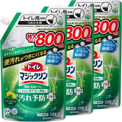 Magiclean Toiletten-Deodorierer und Reiniger Fleckenverhütung Zitrus Minze 800ml x 3 Packungen Spray, Plus, Duft, Nachfüller,