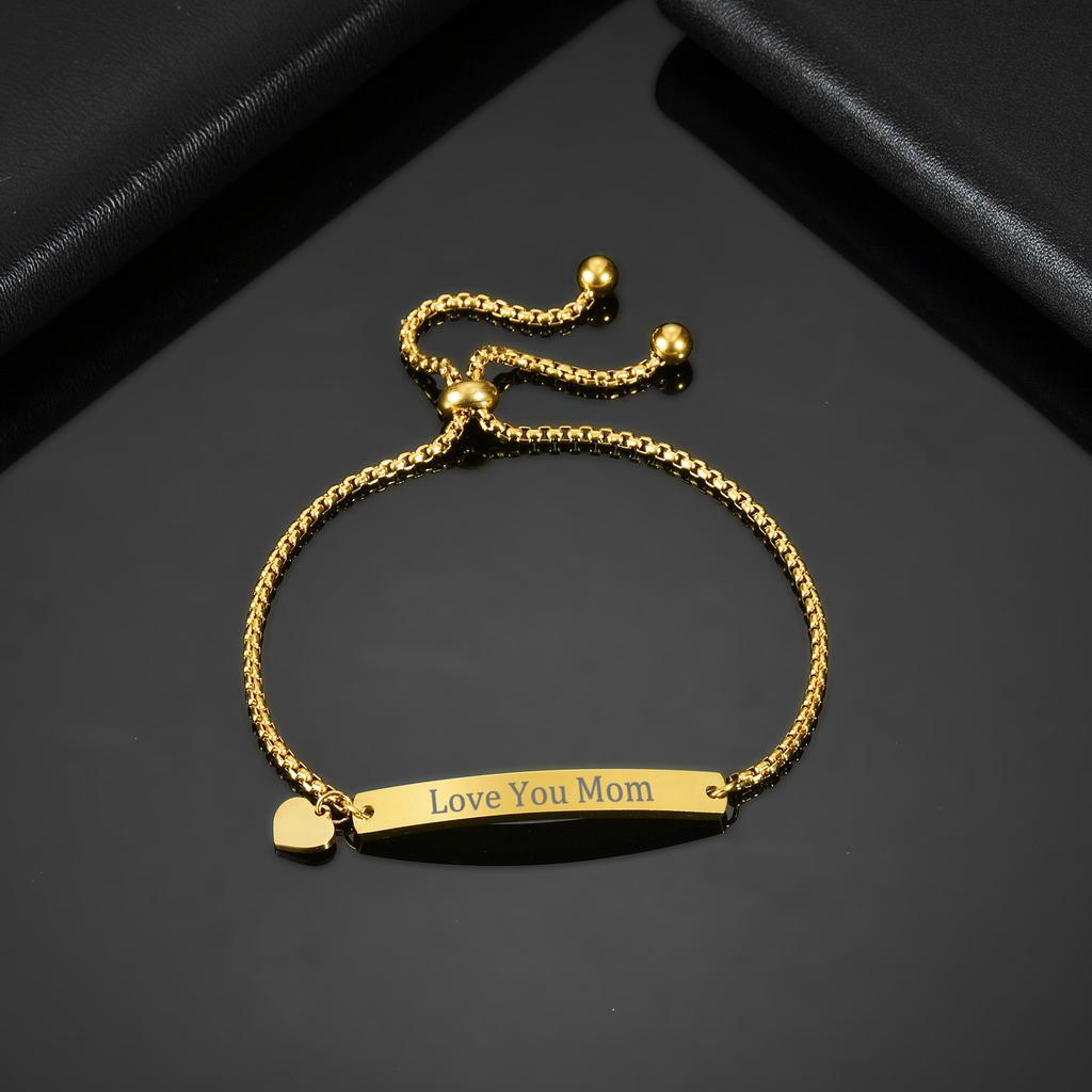 Atoztide Personalized Engrave Name Bracelet For Men Women Kids Stainless Steel Heart Adjustable Figaro Chain Family Jewelry Gift