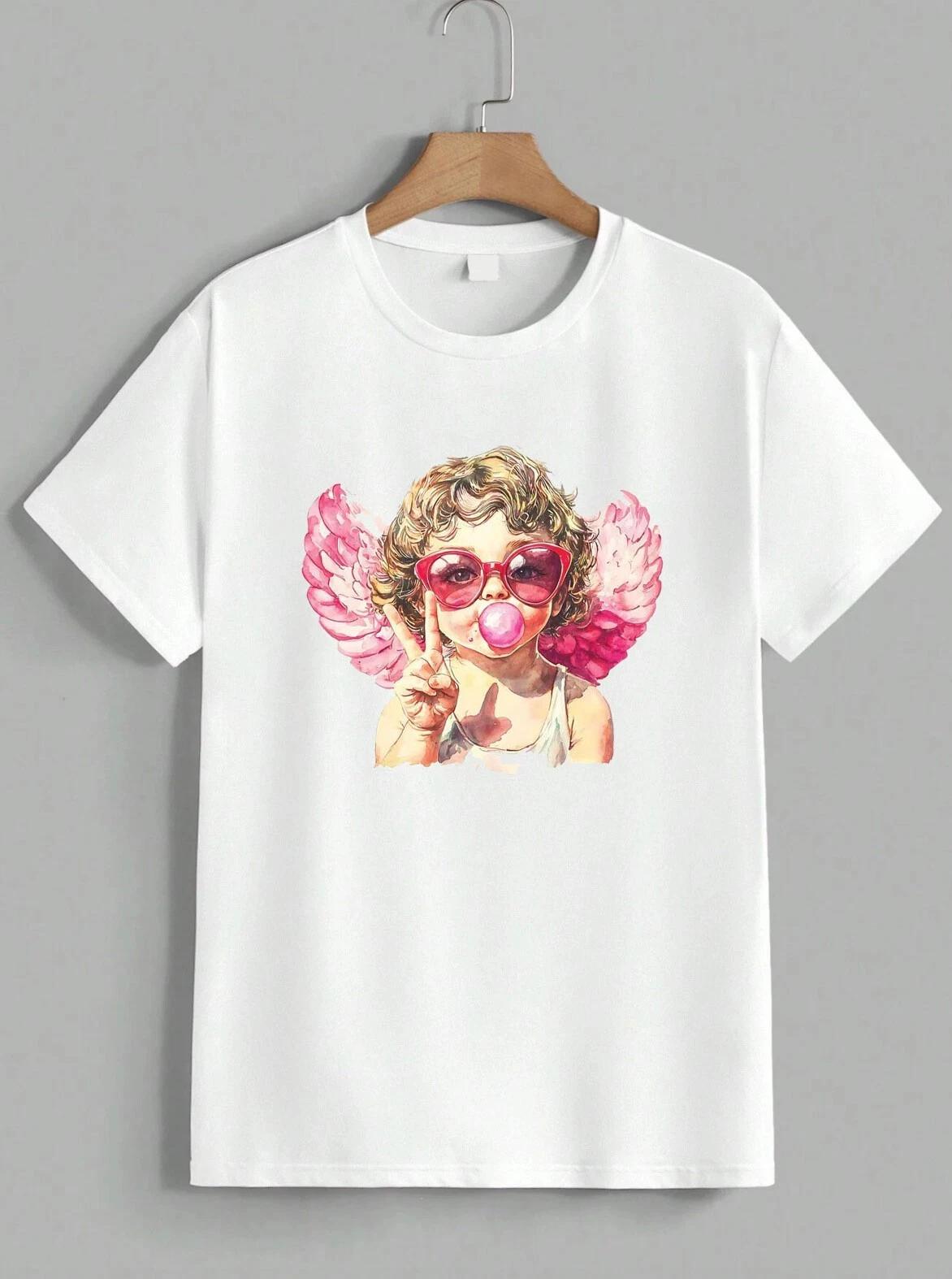Cute Cupid Cherub Angel T-Shirt Heart Glasses Bubble Gum Peace Sign Unisex XS