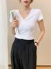 Women's Summer 2025 V-neck Cropped Short-Sleeve High-Waist T-shirt