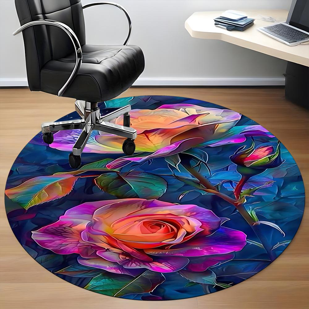 1PC Roses, Blooms Office Round Area Rug, Indoor Mat Suitable ForOffice, Under Office Chairs Bedroom Living Room Home Decor, Room Deco g031