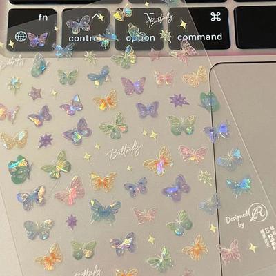 Delicate Butterfly Wing Streamer Laser Stickers Advanced Embossed Nail Art Stickers Colorful Butterfly Fairy Stickers