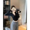 Chic V-Neck Long-Sleeve Lace T-Shirt for Women - Elegant White Base Layer for Autumn/Winter