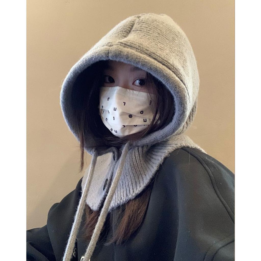 Autumn and Winter, Hat, Women's Hat, Winter Hat, Integrated Scarf, Ear Protection, Woolen Hat, Knitted Hat, Warm Hat