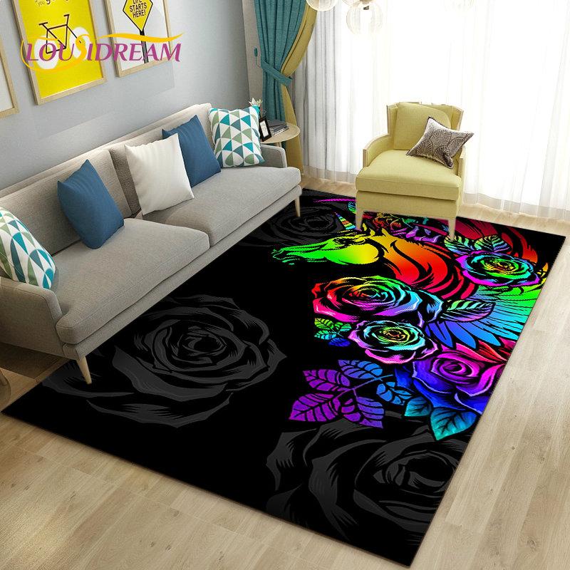 3D Cartoon Leuke Eenhoorn Gebied Tapijt, Tapijt Tapijt voor Woonkamer Slaapkamer Bank Deurmat Keuken Decoratie, Kind Speel Antislip Vloermat