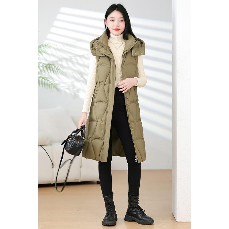 

Женский хлопковый жилет средней и длинной длины, осенне-зимний, приталенный, модный, с капюшоном, без рукавов, куртка-жилет, тренд XXXL темные хаки