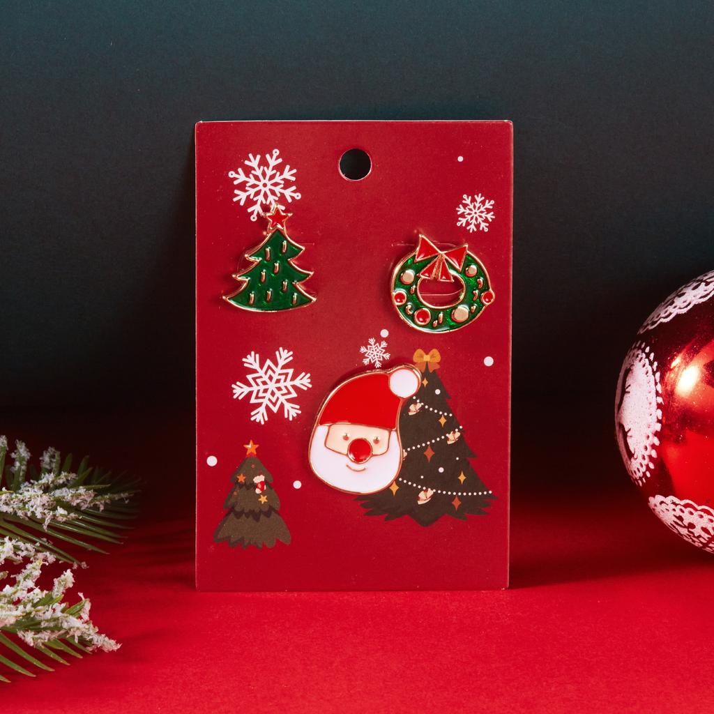 Cute 3 Pcs/Set Cartoon Christmas Brooch Set Pin For Women Girl Tree Santa Claus Elk Collar Lapel Badge With Card Jewelry Gift