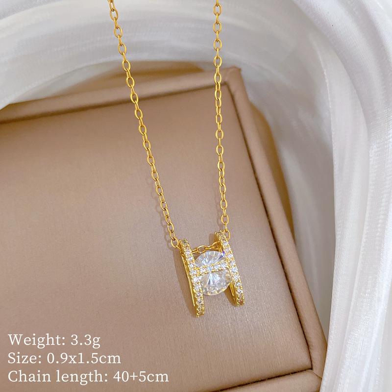 Kupfer-Mikro-Intarsien Leichter Luxus Mode Persönlichkeit Temperament Wunderschöne Voll-Diamant-Halskette Damen Vielseitige Schlüsselbein-Kette Titanstahl