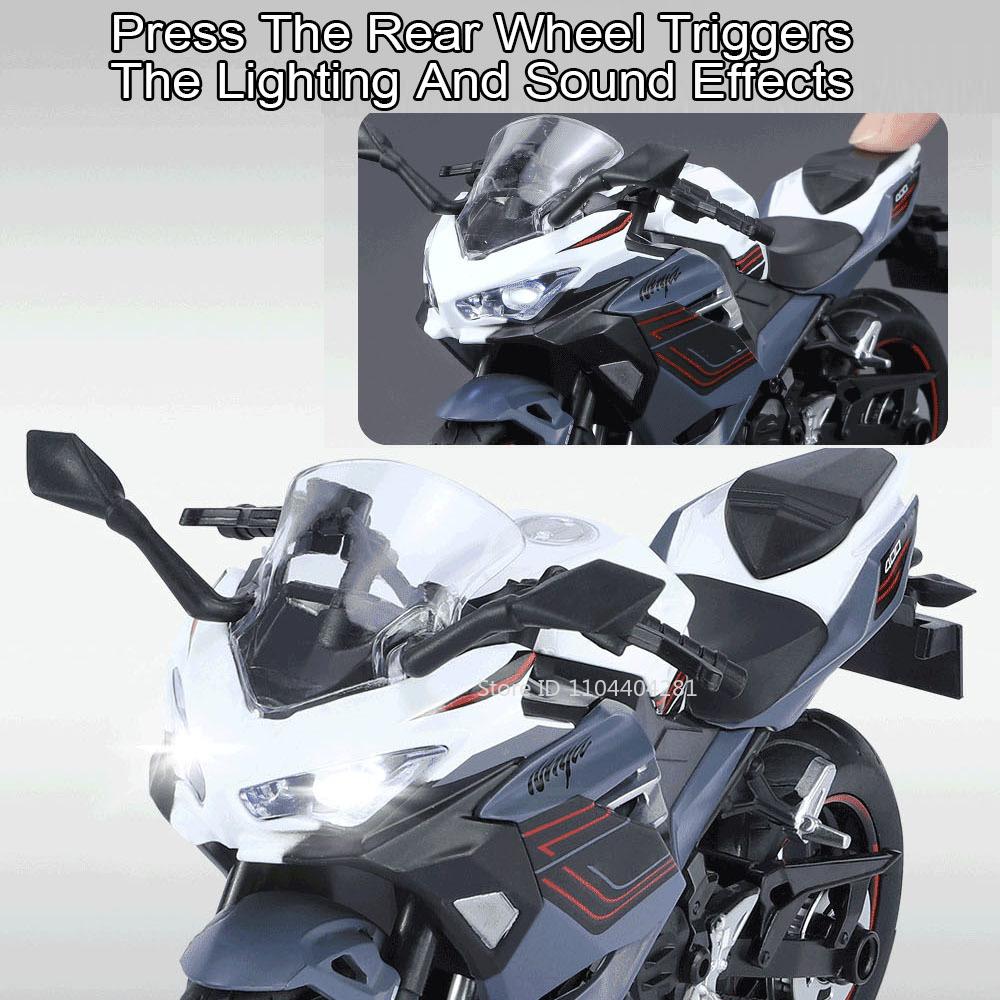 1:12 Kawasaki Ninja 400 Zx6r Alloy Motorcycle Diecast Model Miniature Toys Car Front Wheel Steering With Light Vehices Boy Gifts