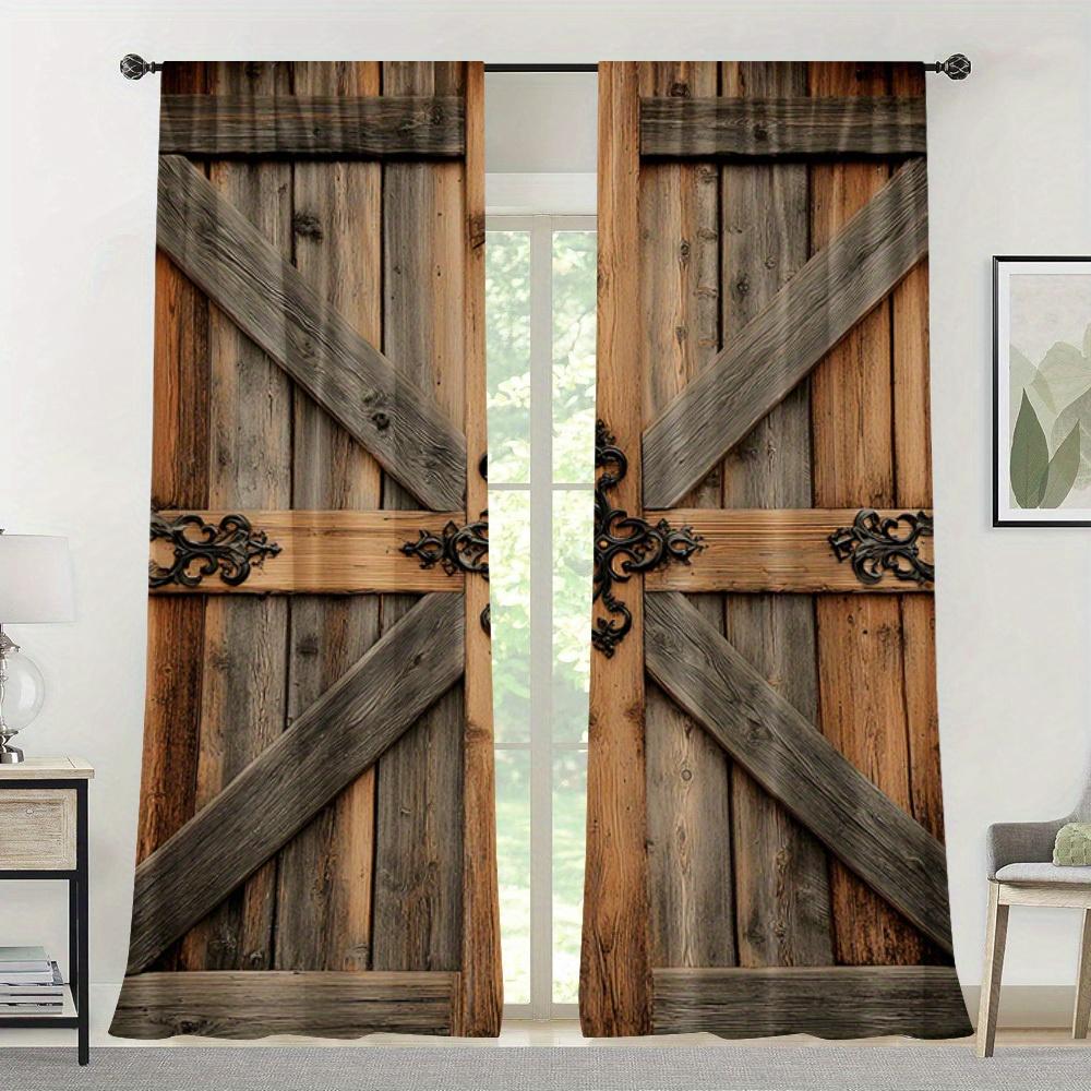 Farmhouse Rustic Barn Door Curtains Panel Polyester Pocket Rod Top Living Room Bedroom Office Kitchen Curtain Light Filtering For Sitting Made Of