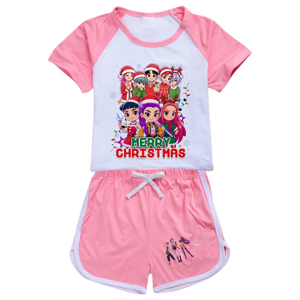 5099 Kids Girls Christmas POP Rumi Zoey Mira Print T-shirt Shorts Sport Tracksuit Clothes Set