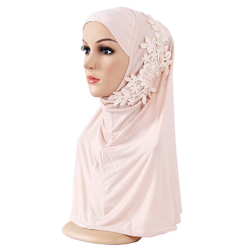 

Multi-color Soft Lace Diamante Decoration Muslim Headscarf Hijab Scarf Islamic Shawl Ladies Headscarf Beige M (56-58cm)#1