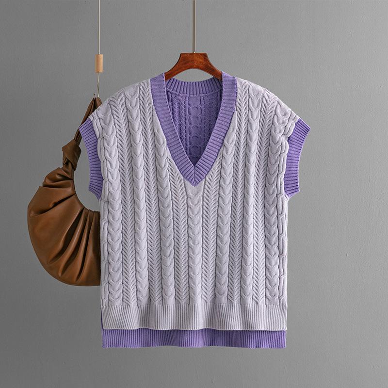 

Женский осенне-зимний повседневный свитер без рукавов с V-образным вырезом и бриллиантами One Size фиолетовый