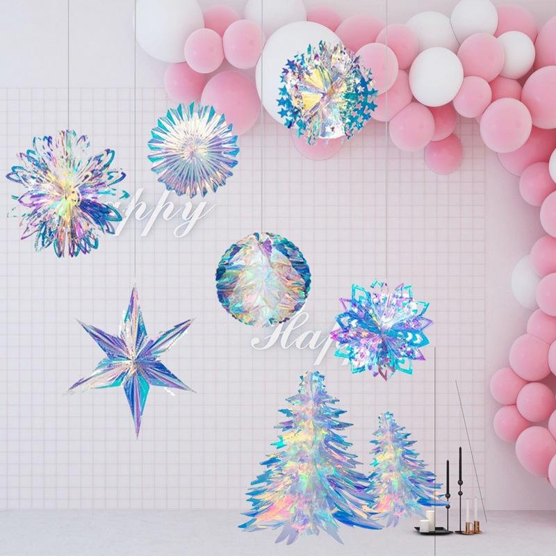 Christmas Hanging Honeycomb Ball Decor Paper Snowflake Garlands Shiny Iridescent Party Decorations Wedding Disco Party Supply