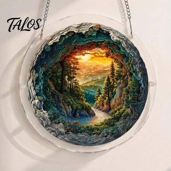 Acrylic Puzzle Suncatcher 7.48 Inch Circular DIY Suncatcher, Stained Glass Style Window Hanging Ornament, Challenging Mind Game Waterproof Pendant for