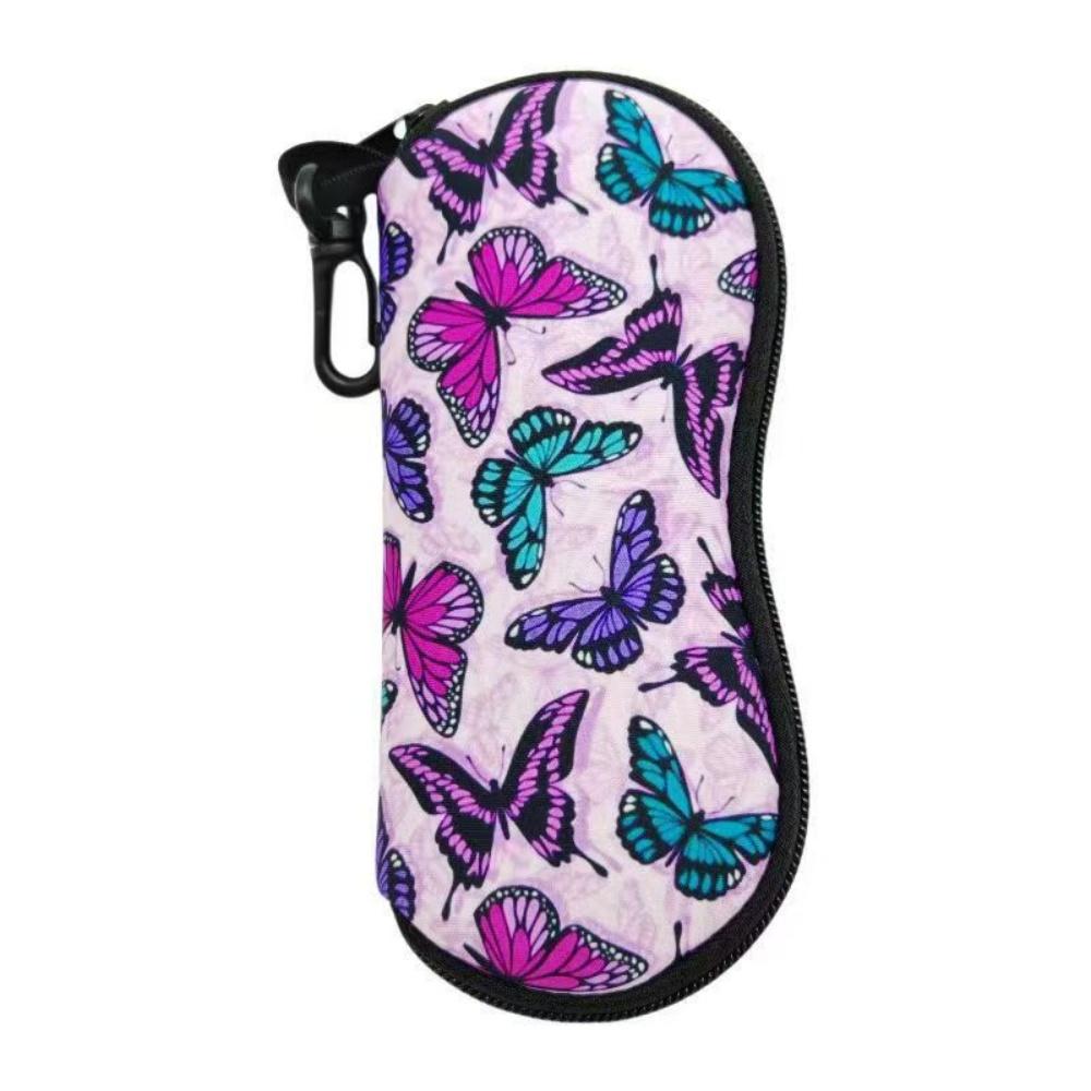 Portable Floral Sunglasses Case with Carabiner Ultra Light Waterproof Eyeglass Pouch Zipper Glasses Organizer for Women Men