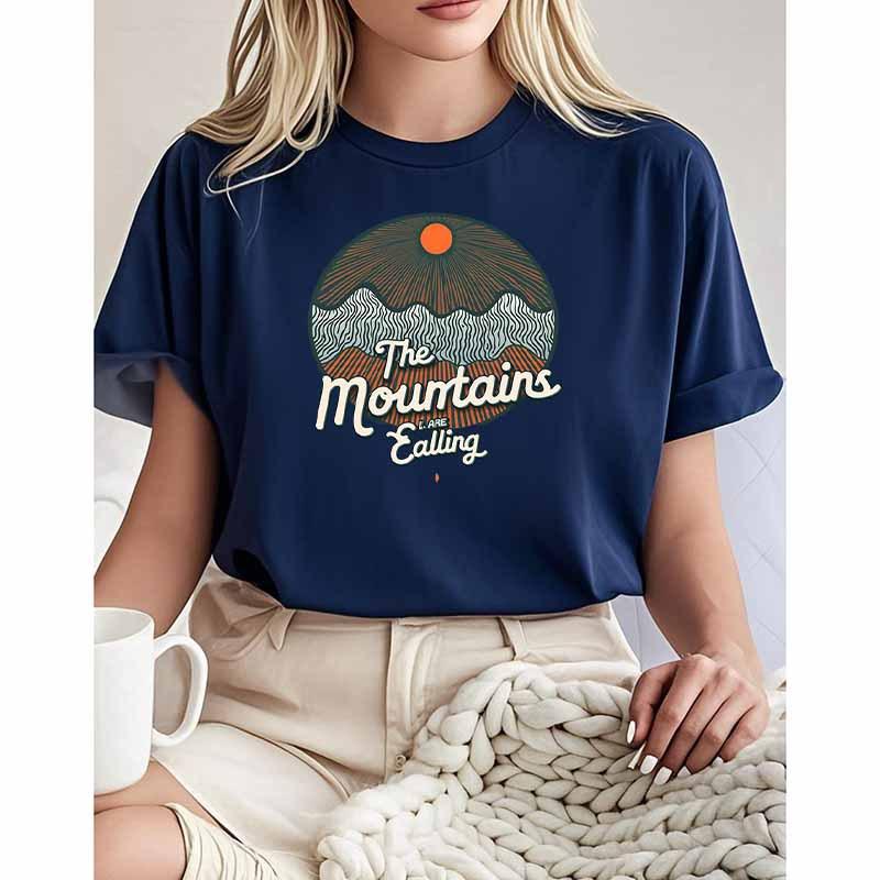 Polyester 100% The New Short-sleeved T-shirt of The Mountains Are Calling Graphic T Shirts Aesthetic Women Clothes Harajuku