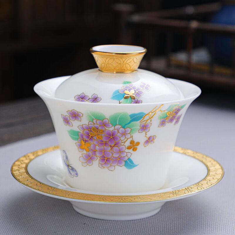 Chaxun Stacked Gold White Porcelain Gaiwan Tea Cup