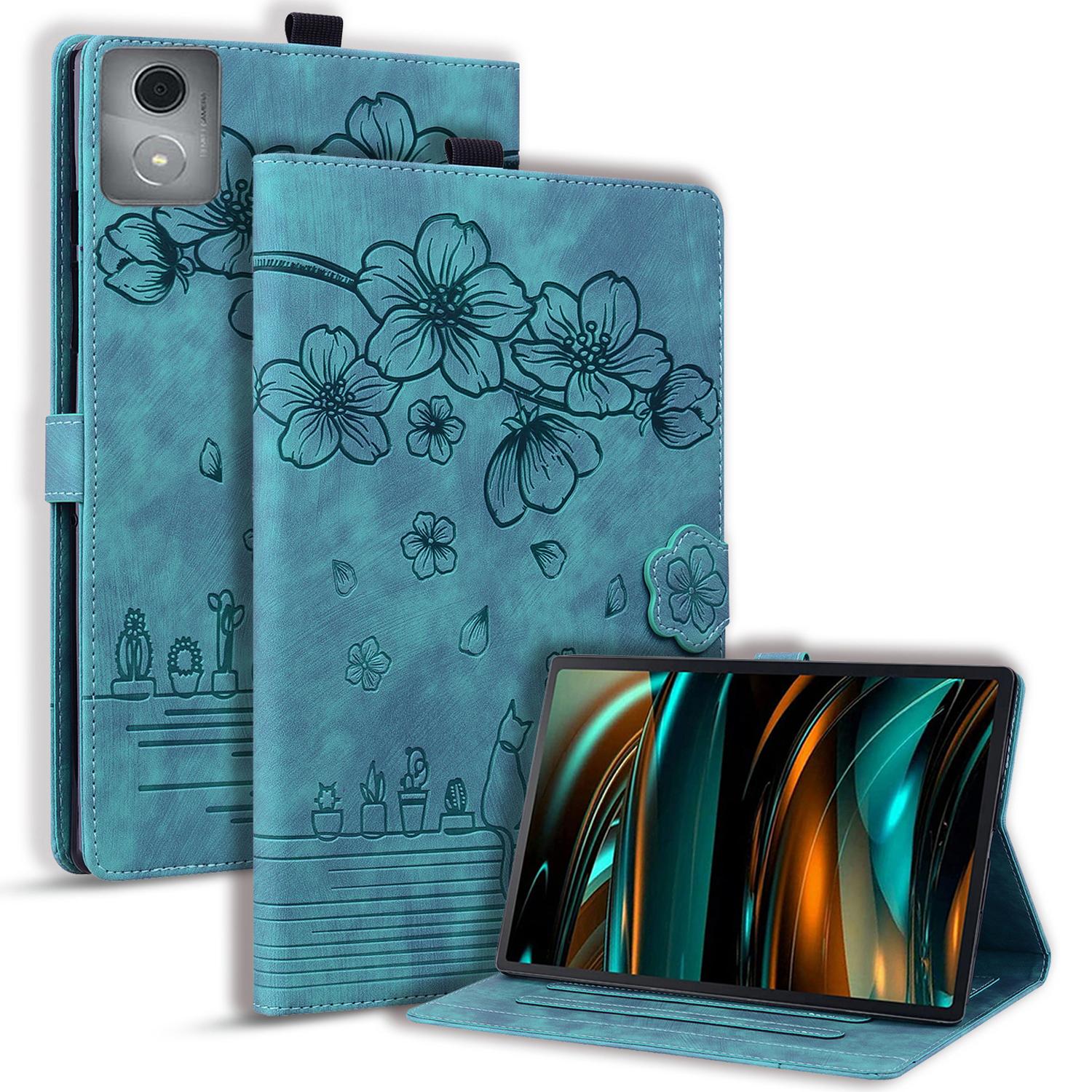 

Для Lenovo Tab M11 Plus/Tab K11 Plus Чехол Кожаная Подставка Чехол для Планшета Цветок Кошка Слоты для Карт Green