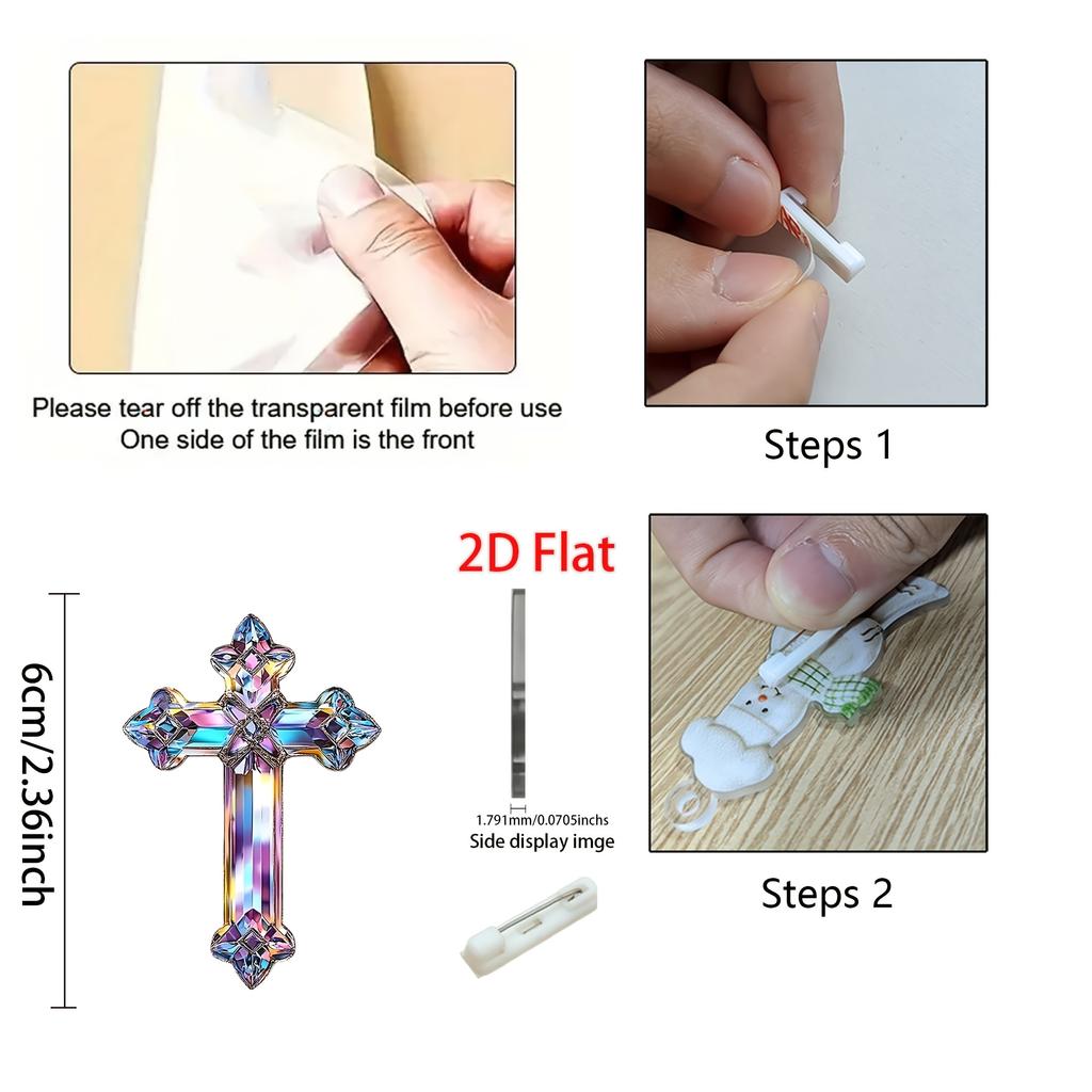 2D Cross Acrylic Brooch 1PC Clothing Accessory for Sweater Scarf Coat