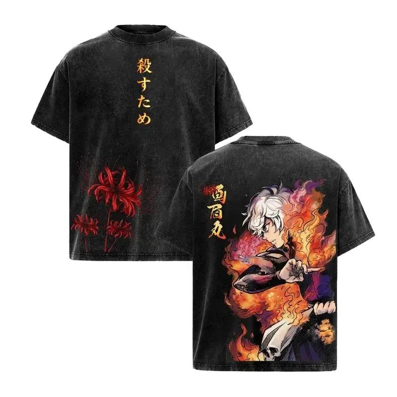 Gabimaru Printed Tee Anime Hell s Paradise Clothing Men Women Retro Washed T-shirts Short Sleeve Tshirt Harajuku Cotton T Shirt S чёрный