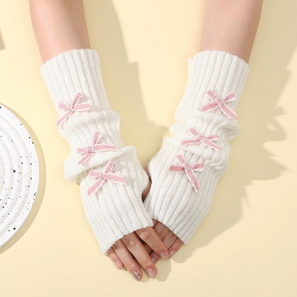 Botvotee Y2K Bow Fingerless Gloves Women - Long Knit Arm Warmers Slouchy Sleeves Edgy Cute Winter Warm Hands Free Gloves