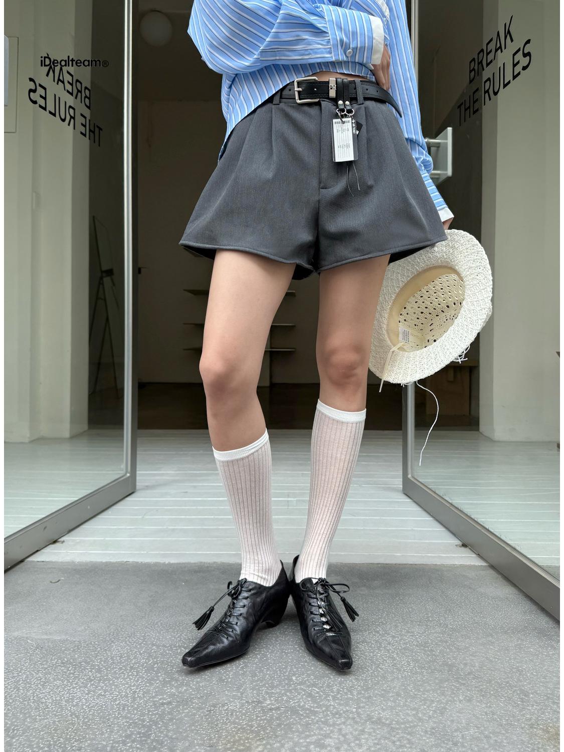 

INSS Korean Style High Waist Slimming A-line Wide Leg Casual Shorts for Women - Summer 2026 Collection S сірий колір