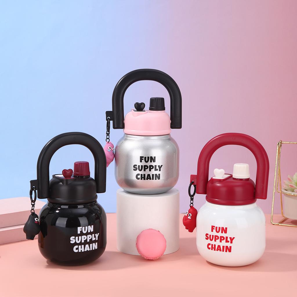 New High Appearance Level Stainless Steel Thermos Cup Cute Double Drink Carrying Pot Outdoor Portable Cup with Straw