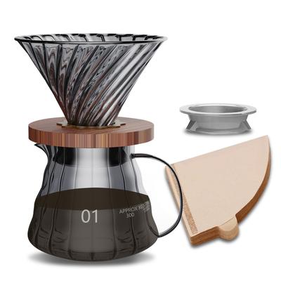 ESTVLB Coffee Glass with Wooden 360ml Capacity with Coffee Coffee Drip Tool with Hand Drip Coffee Coffee Drip Perfect for Cafes and Coffee Shops