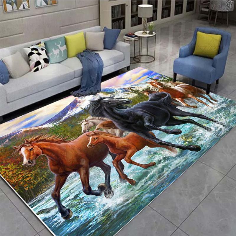 3D Horse Printed Large Carpet,doormat,living Room,bedroom,bathroom Decoration Animal - Running Horse Pattern Anti Slip Floor Mat