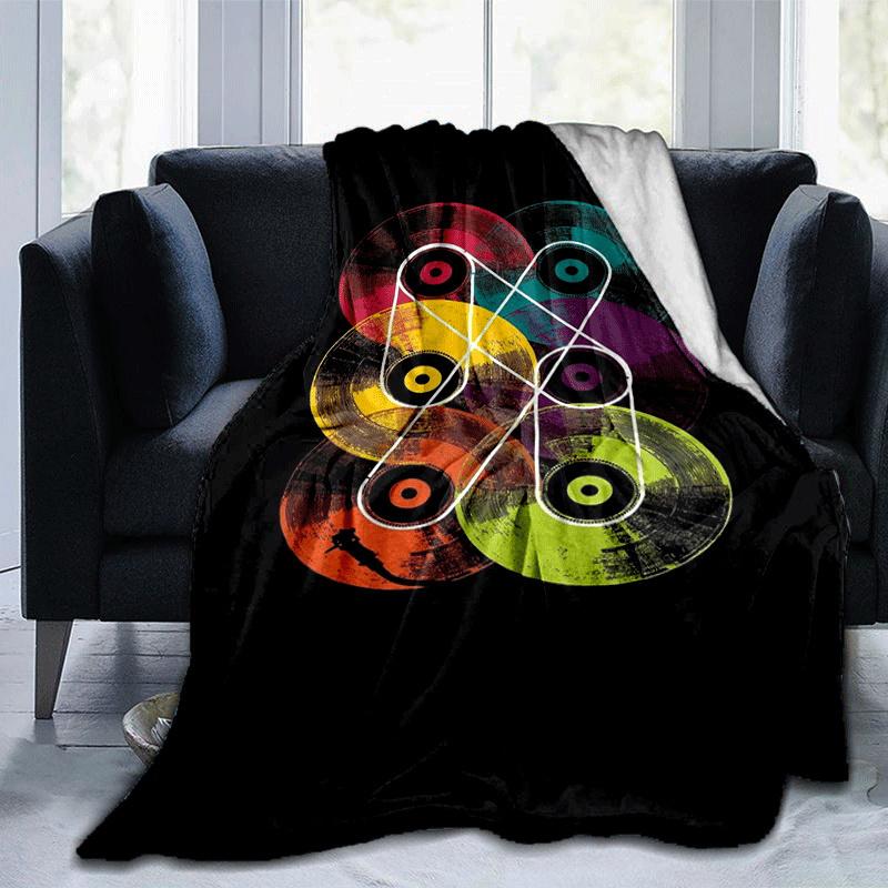 

1pc Record Printing Lightweight Flannel Blanket, Comfortable and Warm Blanket, for Camping Sofa Bed and Couch Office, Gift 100x150cm