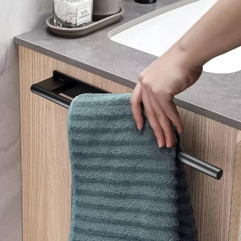 Bathroom Towel Racks No Drill Double Adhesive Towel Bar Stainless Steel Matte Black Towel Holder for Bathroom Kitchen